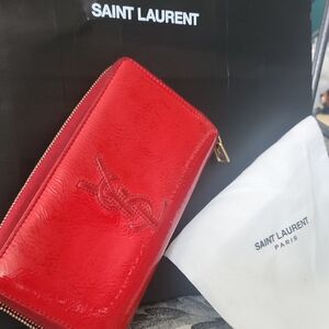 YSL Glossy Red Zip Wallet